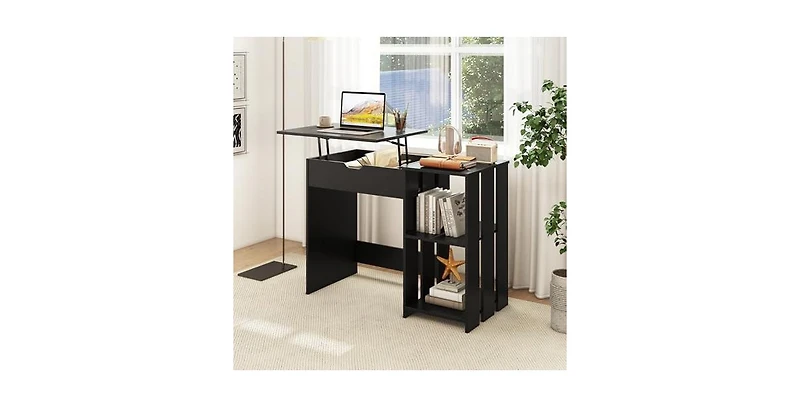 Mecale Space Saving Computer Desk with Hidden Compartment and Open Storage Shelves