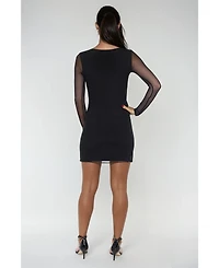 Bebe Women's PowerMesh Long Sleeve T-shirt Dress