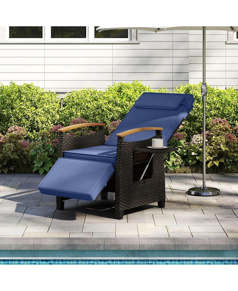 Gymax 2PCS Patio Rattan Lounge Chair Pe Wicker Recliner w/ Adjustable Backrest & Footrest