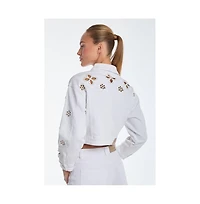 The Noli Shop Women's Kaia Pearl Jean Jacket - White