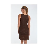 The Noli Shop Womens Seraphina Sequin Crochet Dress - Espresso