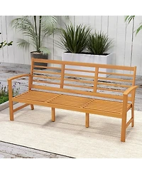 Gymax 3-Seat Patio 64 Inch Wood Bench w/ Seat Cushion Slatted Seat & Backrest Outdoor