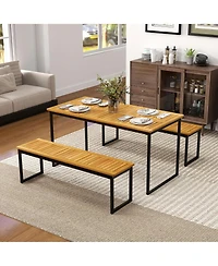 Gymax 2PCS 51'' Wooden Outdoor Bench Patio Dining Bench w/Acacia Wood Seat