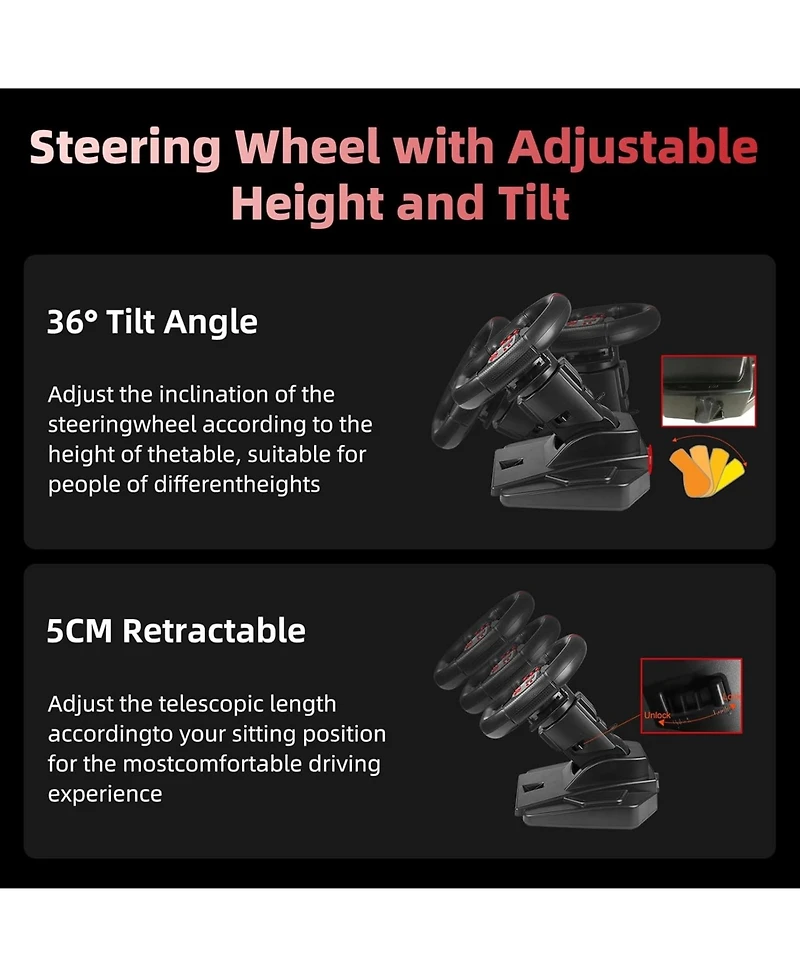 Nbcp 180°Gaming Steering Wheel with Dual Vibration & Pedals – Compatible with Xbox One, Xbox Series X|S, PS4, Pc, Switch, PS3, Xbox 360 & Android