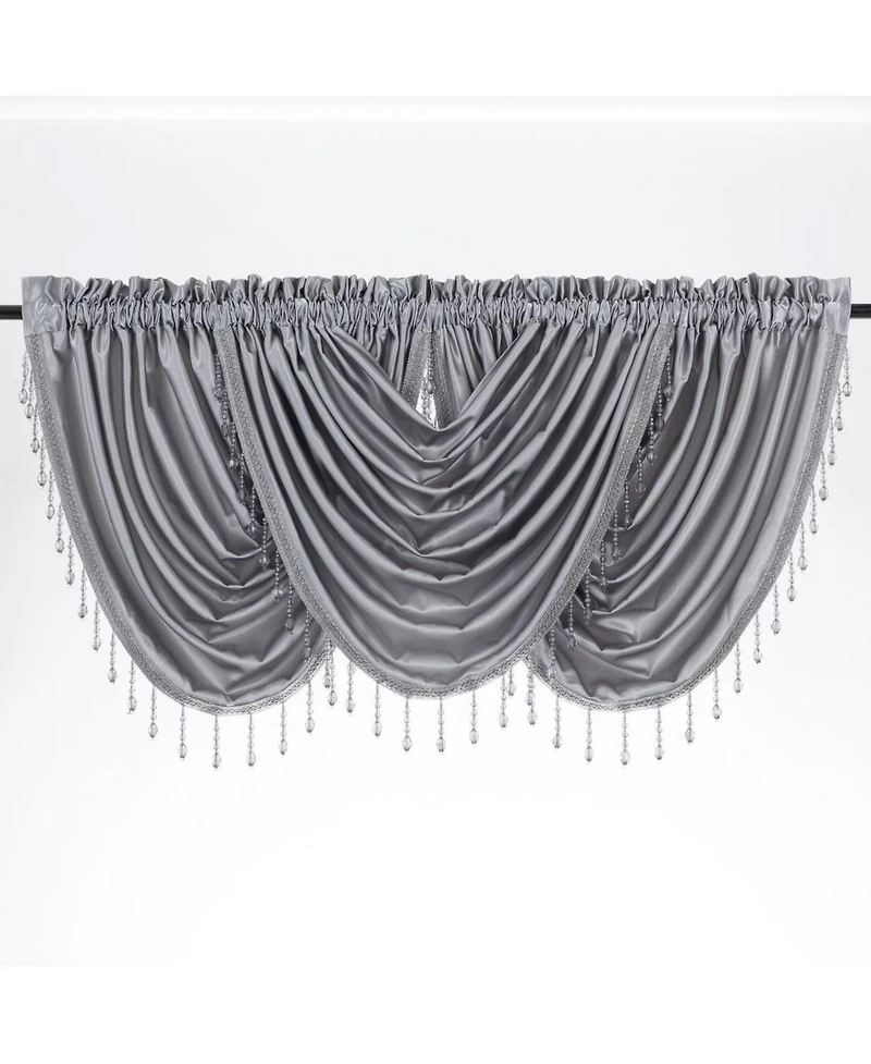 Kate Aurora Ultra Lux Faux Silk Regency Crinkle Rod Pocket Semi Sheer Crystal Beaded Window Valance - 57 in. W x 37 L, White