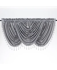 Kate Aurora Ultra Lux Faux Silk Regency Crinkle Rod Pocket Semi Sheer Crystal Beaded Window Valance - 57 in. W x 37 L, White