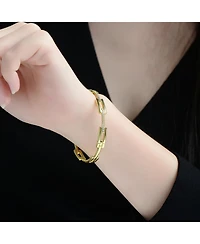Rachel Glauber 14K Gold Plated with Clear Cubic Zirconia Rectangular Link Bangle Bracelet