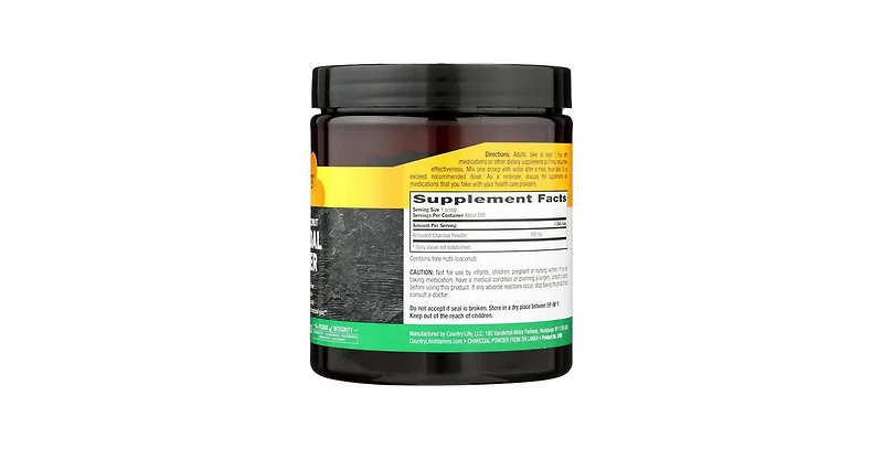 Country Life Activated Charcoal Powder, 500 mg, 5 Oz