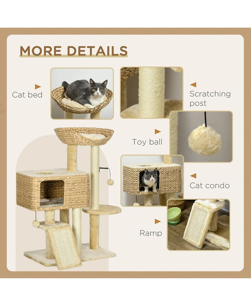 PawHut Cat Tree for Indoor Cats w/ Scratching Posts, Condo Cat Tower,