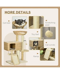PawHut Cat Tree for Indoor Cats w/ Scratching Posts, Condo Cat Tower,