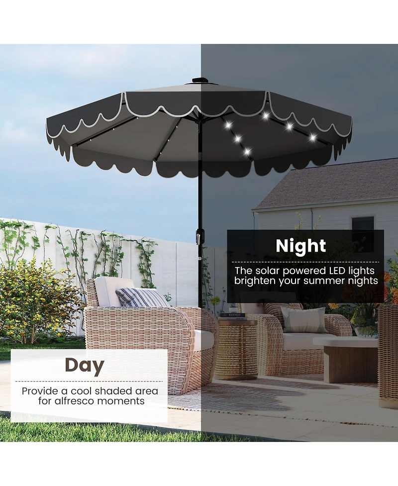 Gymax 9.3 Ft Solar Patio Umbrella w/ 32 Led Lights & Vented Top & Ruffles