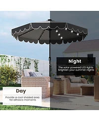 Gymax 9.3 Ft Solar Patio Umbrella w/ 32 Led Lights & Vented Top & Ruffles