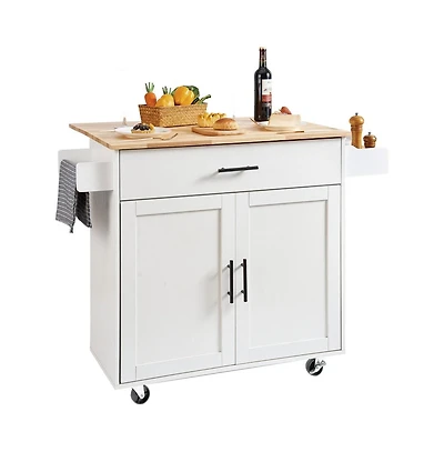 Slickblue Kitchen Cart with Wood Top, Storage Cabinet, Drop Leaf, and Rolling Wheels