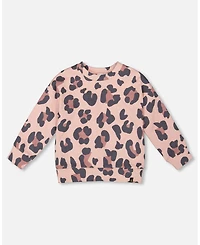 Deux par Girl French Terry Sweatshirt Pink Leopard