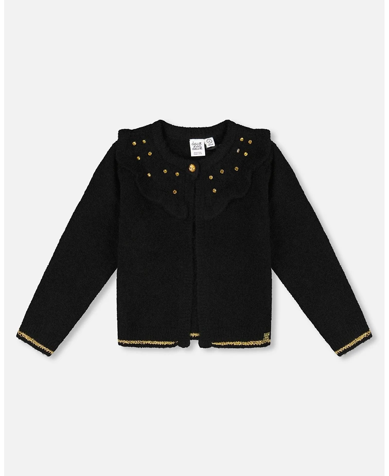 Deux par Girl Knitted Cardigan with Rhinestones Black