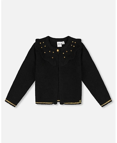 Deux par Girl Knitted Cardigan with Rhinestones Black