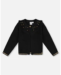 Deux par Girl Knitted Cardigan with Rhinestones Black