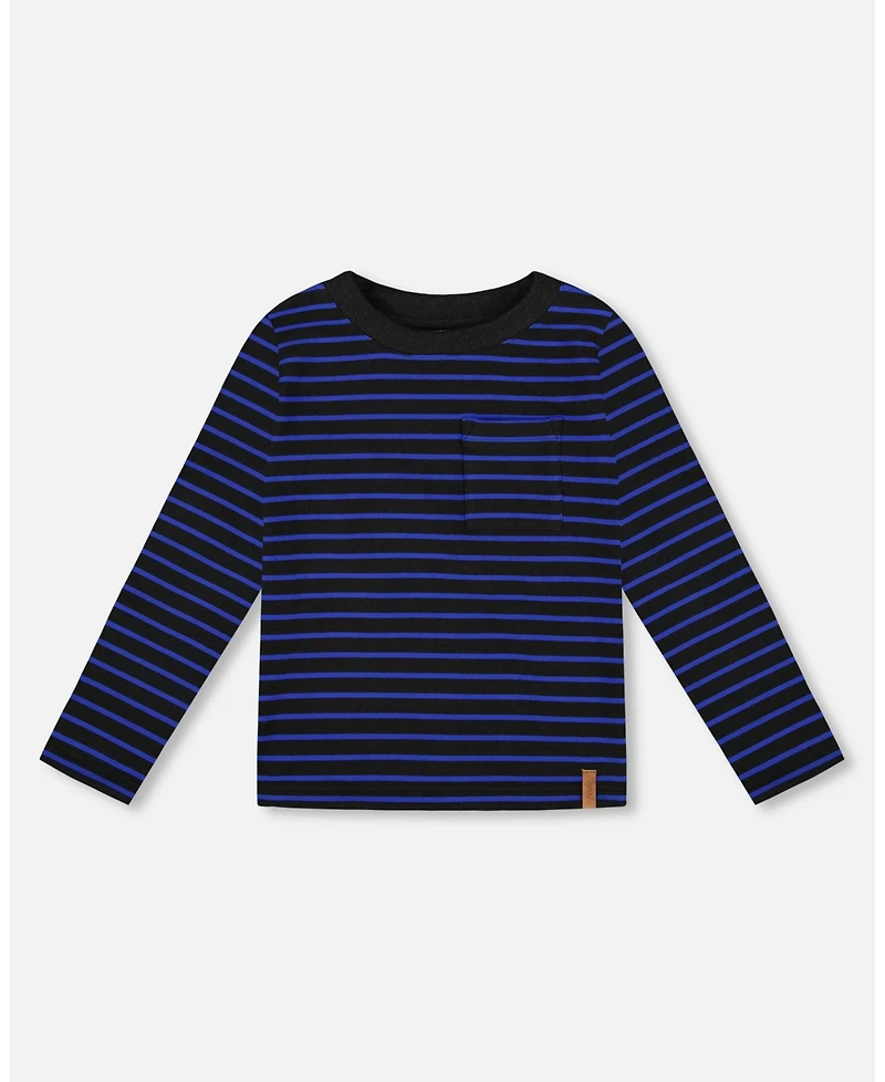 Deux par Boy Long Sleeve Brushed Jersey Striped Tee Black