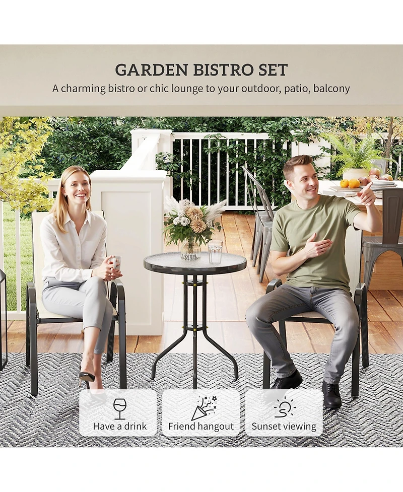 Outsunny Outdoor Bistro Set Small Patio w/ Stackable Chairs,