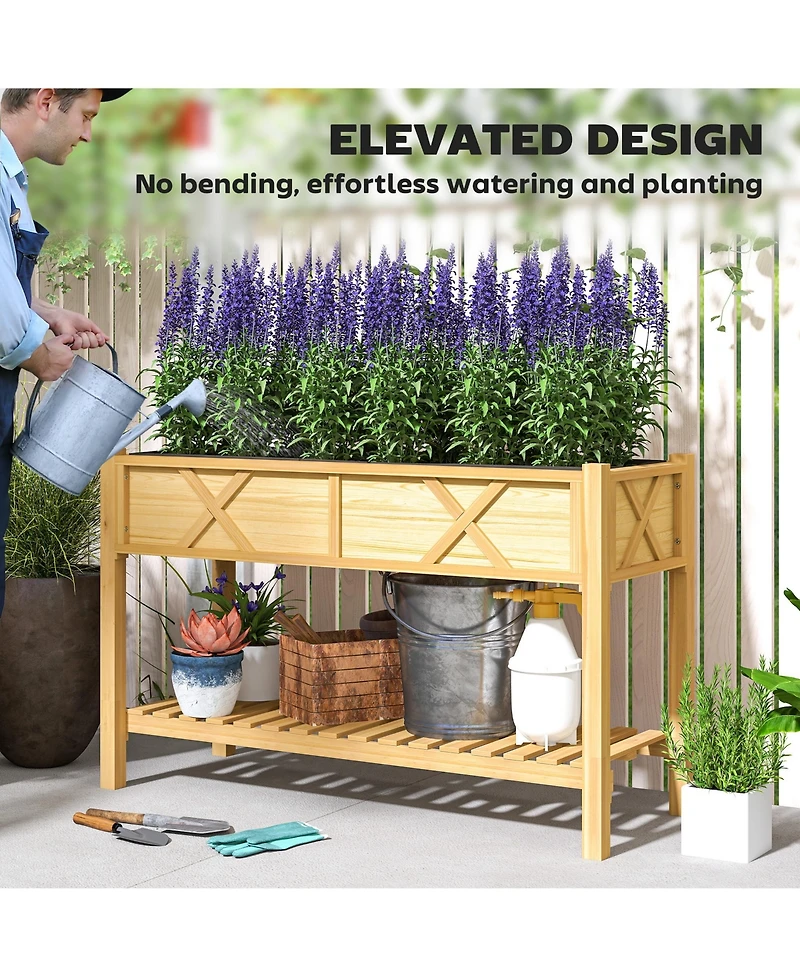 Outsunny Elevated Wood Garden Bed, 47 x 22 31.5in Flower Box,