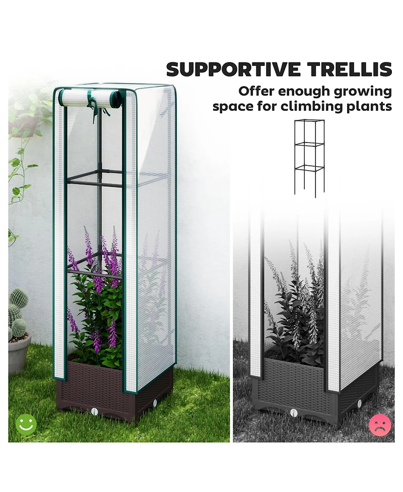 Outsunny Raised Flower Bed with Trellis, 15.7" x 15.7" x 48.8",