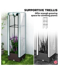 Outsunny Raised Flower Bed with Trellis, 15.7" x 15.7" x 48.8",