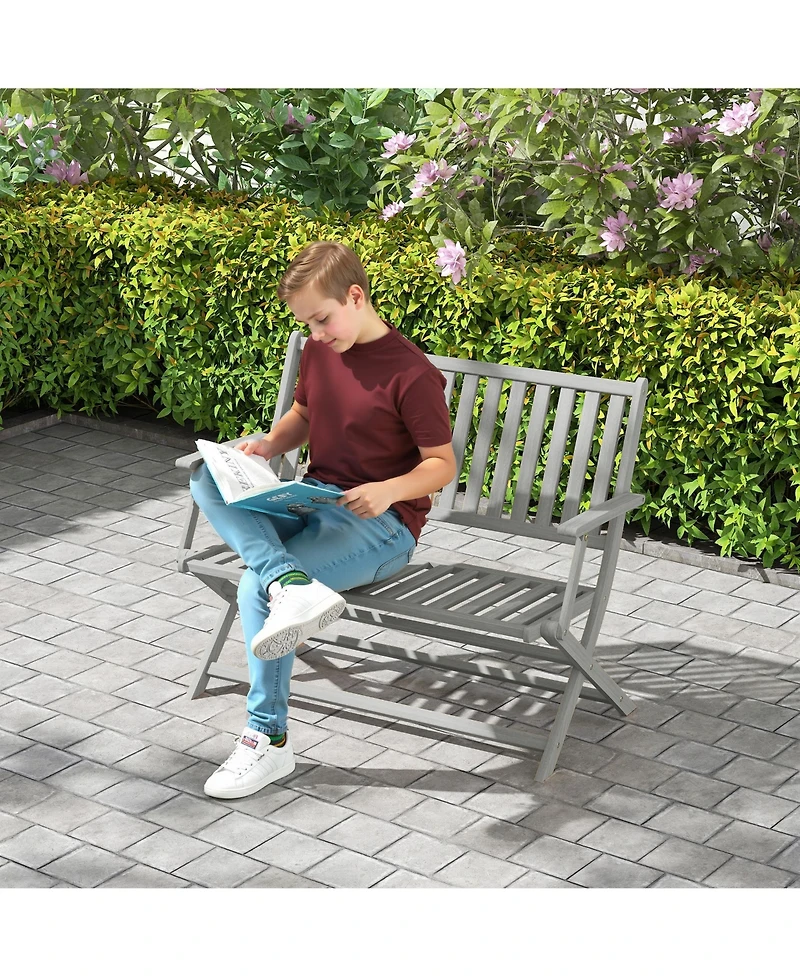 Outsunny Wood Outdoor Bench, 2-Person Foldable Patio Garden