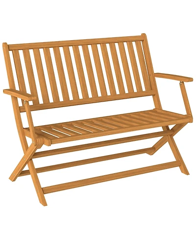 Outsunny Wood Outdoor Bench, 2-Person Foldable Patio Garden Bench,