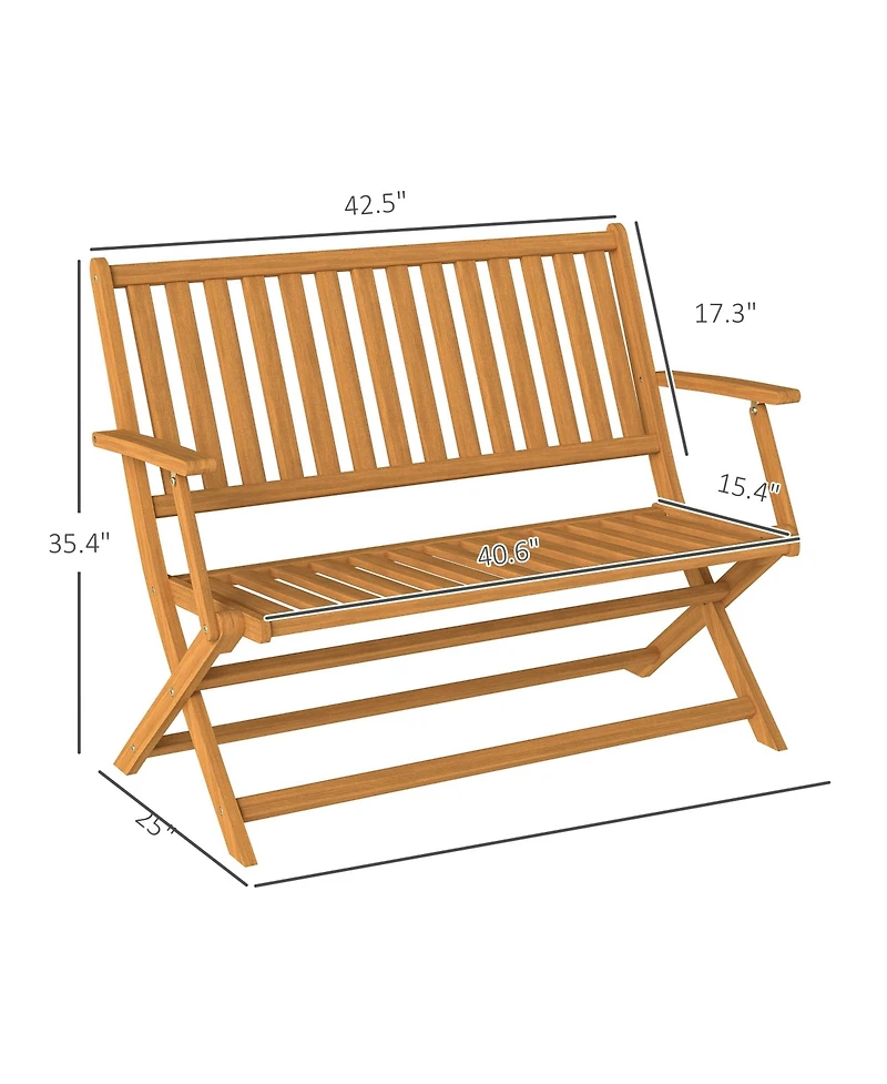 Outsunny Wood Outdoor Bench, 2-Person Foldable Patio Garden Bench,