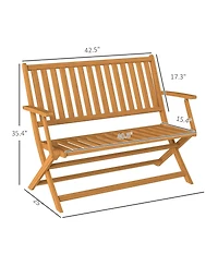 Outsunny Wood Outdoor Bench, 2-Person Foldable Patio Garden Bench,