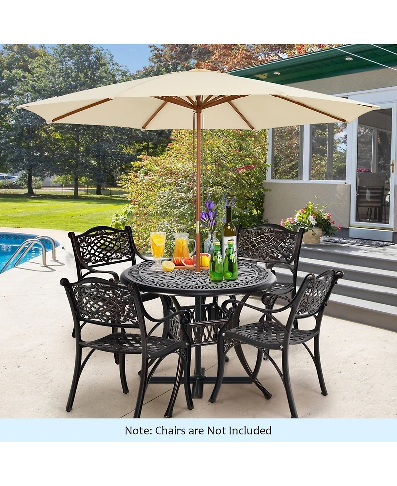 Gymax 36'' Outdoor Round Dining Table Cast Aluminum Patio Bistro Table w/ Umbrella Pole