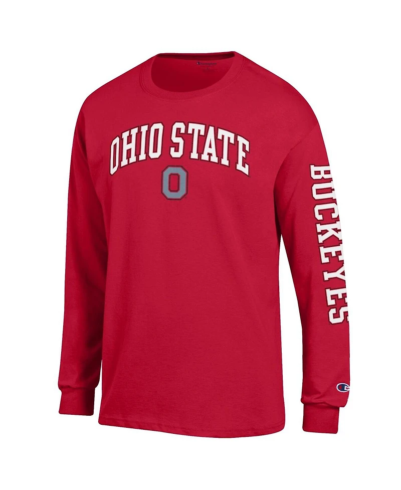 Champion Men's Scarlet Ohio State Buckeyes Arch Over Logo 2-Hit Long Sleeve T-Shirt
