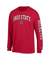 Champion Men's Scarlet Ohio State Buckeyes Arch Over Logo 2-Hit Long Sleeve T-Shirt