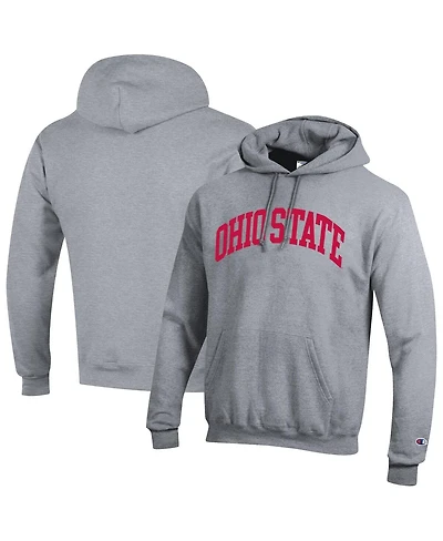 Champion Men's Heather Gray Ohio State Buckeyes Basic Arch Fleece Pullover Hoodie