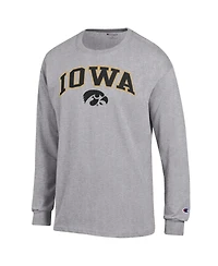 Champion Men's Heather Gray Iowa Hawkeyes Arch Over Logo Long Sleeve T-Shirt