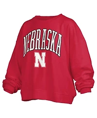 Pressbox Women's Scarlet Nebraska Huskers Janise Arch Over Logo Waist Length Oversized Pullover Sweatshirt
