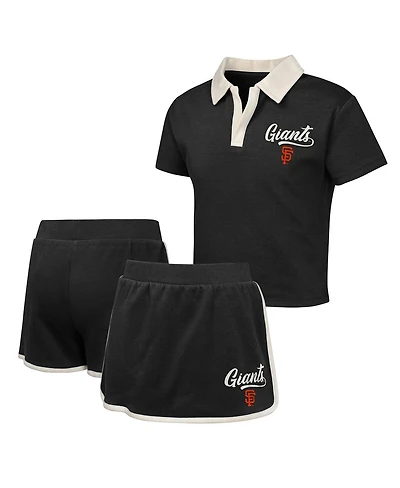 Outerstuff Big Girls 2-Piece Black San Francisco Giants Base Trainer Johnny Polo Shirt and Skort Set