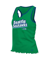 New Era Women's Neon Green Seattle Seahawks Lettuce Hem Notch Neck Tri-Blend Tank Top