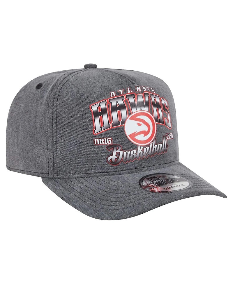 New Era Men's Charcoal Atlanta Hawks Throwback Washed Pre-Curved 9FIFTY Snapback Hat
