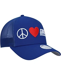 New Era Women's Royal New York Giants Peace Love Trucker 9FORTY Adjustable Hat