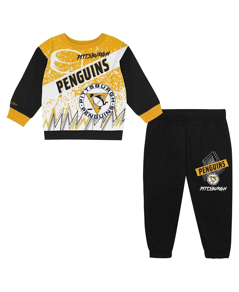 Mitchell & Ness Toddler 2-Piece Pittsburgh Penguins Oversized Block Buster Fleece Sweatshirt and Pants Set