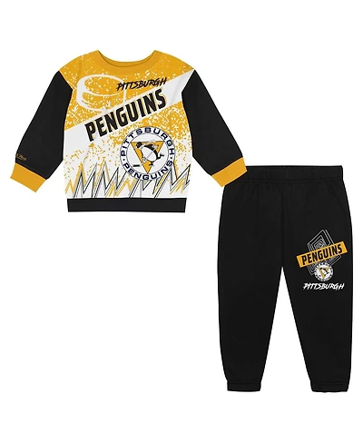 Mitchell & Ness Toddler 2-Piece Pittsburgh Penguins Oversized Block Buster Fleece Sweatshirt and Pants Set