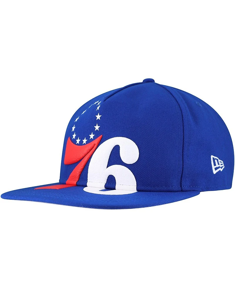 New Era Men's Royal Philadelphia 76ers Oversized Puff Print Logo Golfer Snapback Hat