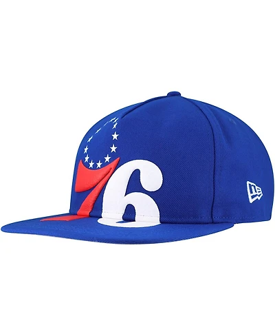 New Era Men's Royal Philadelphia 76ers Oversized Puff Print Logo Golfer Snapback Hat