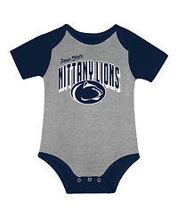 Outerstuff Baby Boys and Girls 3-Piece Penn State Nittany Lions Dynamic Duo Bodysuit, Bib Cuffed Knit Hat Set