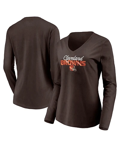 Fanatics Women's Brown Cleveland Browns Highly Valued Long Sleeve V-Neck T-Shirt