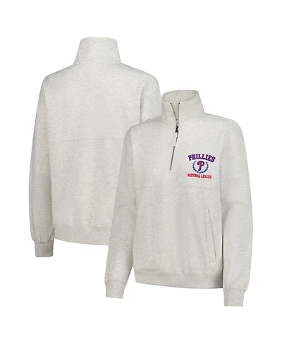 Soft As A Grape Women's Oatmeal Philadelphia Phillies Quarter-Zip Fleece Pullover Sweatshirt