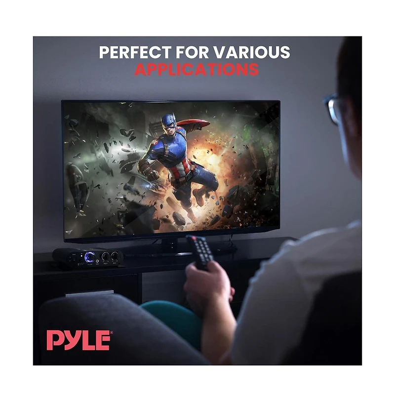 Pyle Bluetooth Mini Blue Compact Audio Amplifier - Aux Input, Push-Type Terminals, Includes Power Adapter, 90 Watt Amp