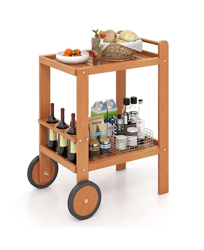 Mecale 2 Tier Rolling Serving Cart with Wine Bottle Holders and 2 Rubber Wheels