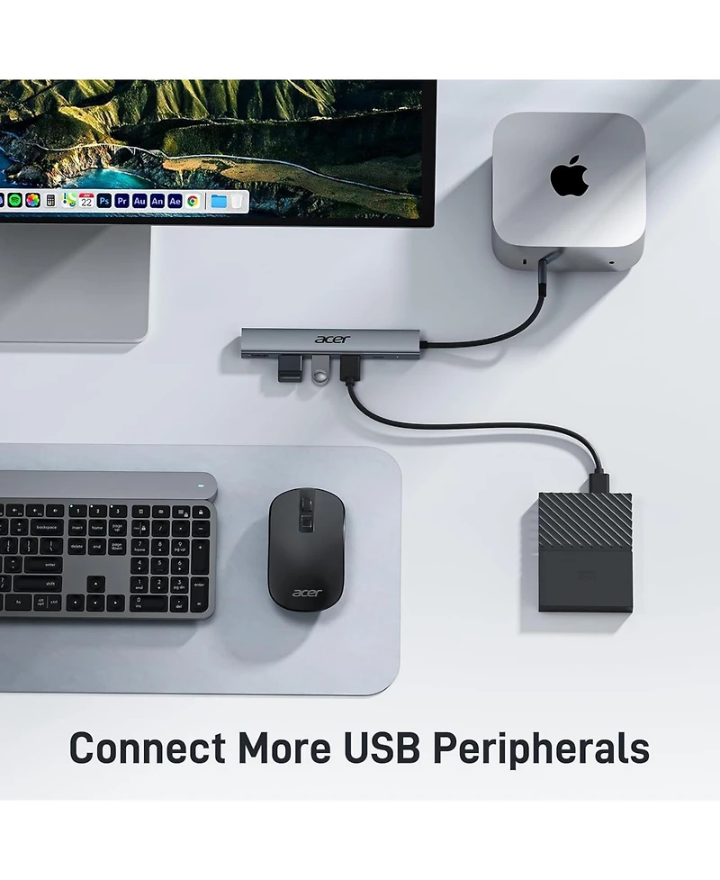 Acer 5-in-1 Usb-c Hub with 4K Hdmi, 100W Power Delivery, 3 Usb Ports, and Usb-c to Hdmi Multiport Adapter for Laptops, PCs, Tablets, MacBook, iPad, iP